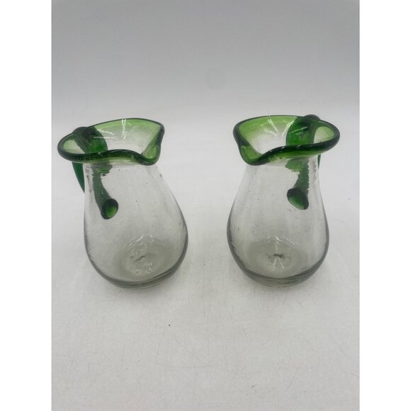 Vintage Mexican Hand Blown Pitcher Recycled Glass w Tequila Green Trim - Picture 1 of 6